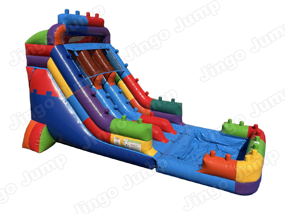 17 FT Dual Lane Brick Blaster Wet and Dry Water Slide (15 oz Vinyl)