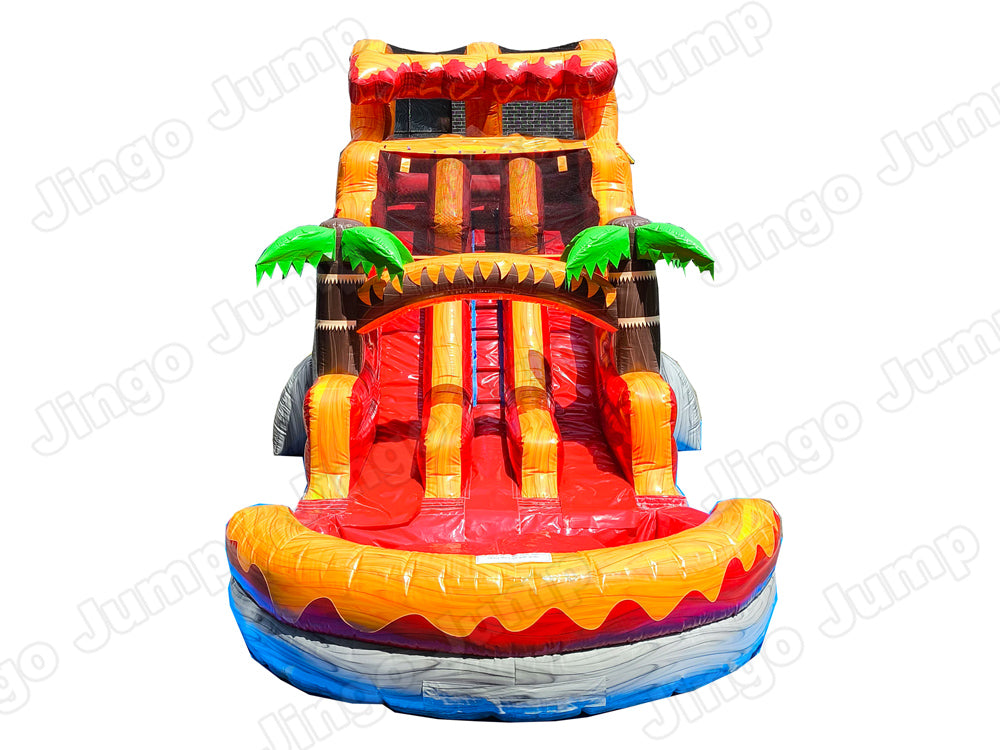 17 FT Dual Lane Volcano Wet and Dry Water Slide (15 oz Vinyl)