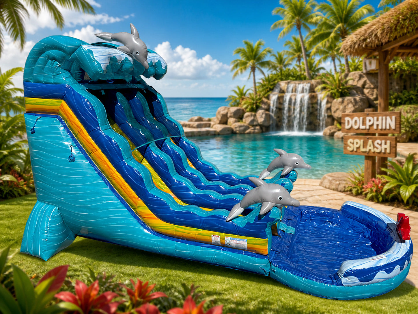 19 FT 2 Lane Dolphins Wave Water Slide.